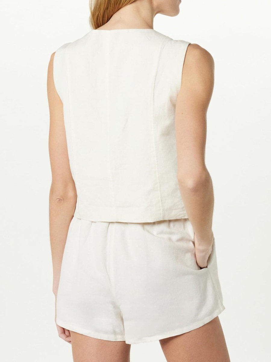 Button Up V - Neck Top and Pocketed Shorts Set - AMVIM
