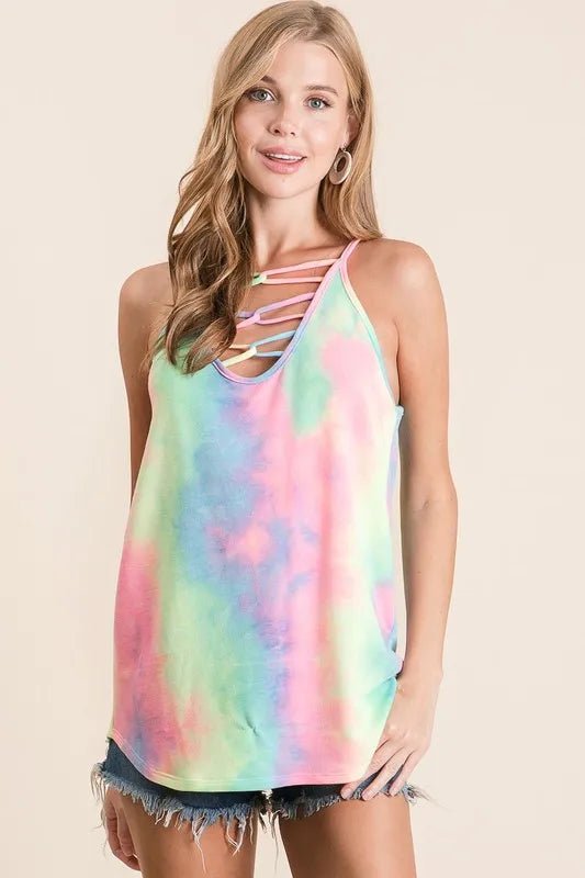Caged Neck Terry Knit Camisole – Tie Dye Style - AMVIM