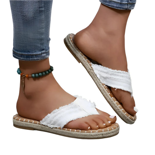 Canvas thong sandals for casual comfort – flat slip - ons - AMVIM