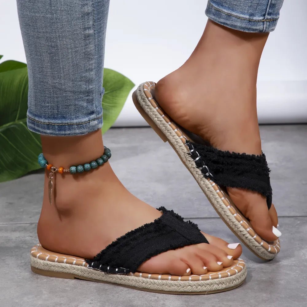 Canvas thong sandals for casual comfort – flat slip - ons - AMVIM