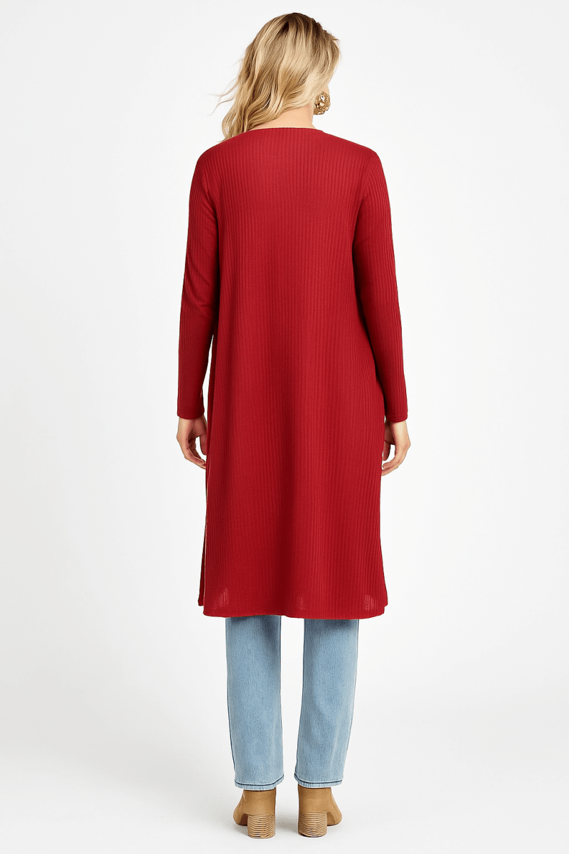 Cardigan long ribbed knit open front with pockets USA - made - AMVIM