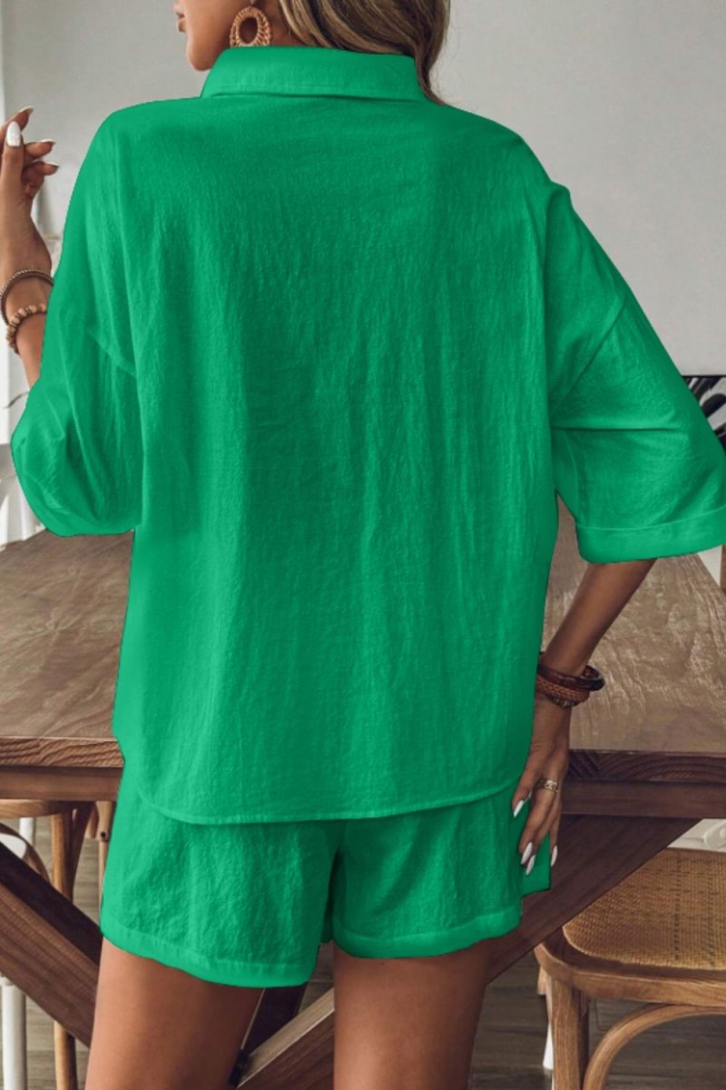 Collared Neck Half Sleeve Top and Shorts Set - AMVIM