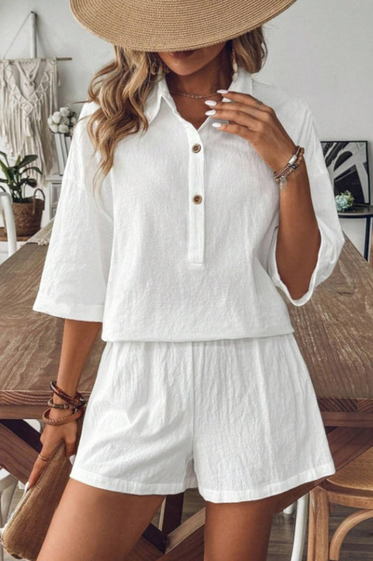 Collared Neck Half Sleeve Top and Shorts Set - AMVIM