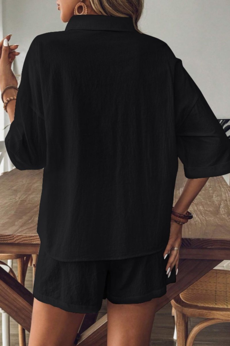 Collared Neck Half Sleeve Top and Shorts Set - AMVIM