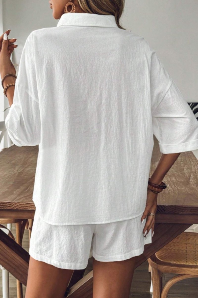 Collared Neck Half Sleeve Top and Shorts Set - AMVIM
