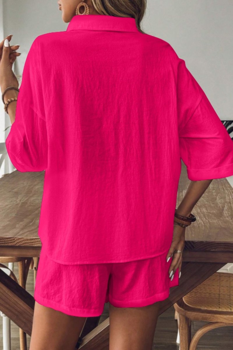 Collared Neck Half Sleeve Top and Shorts Set - AMVIM