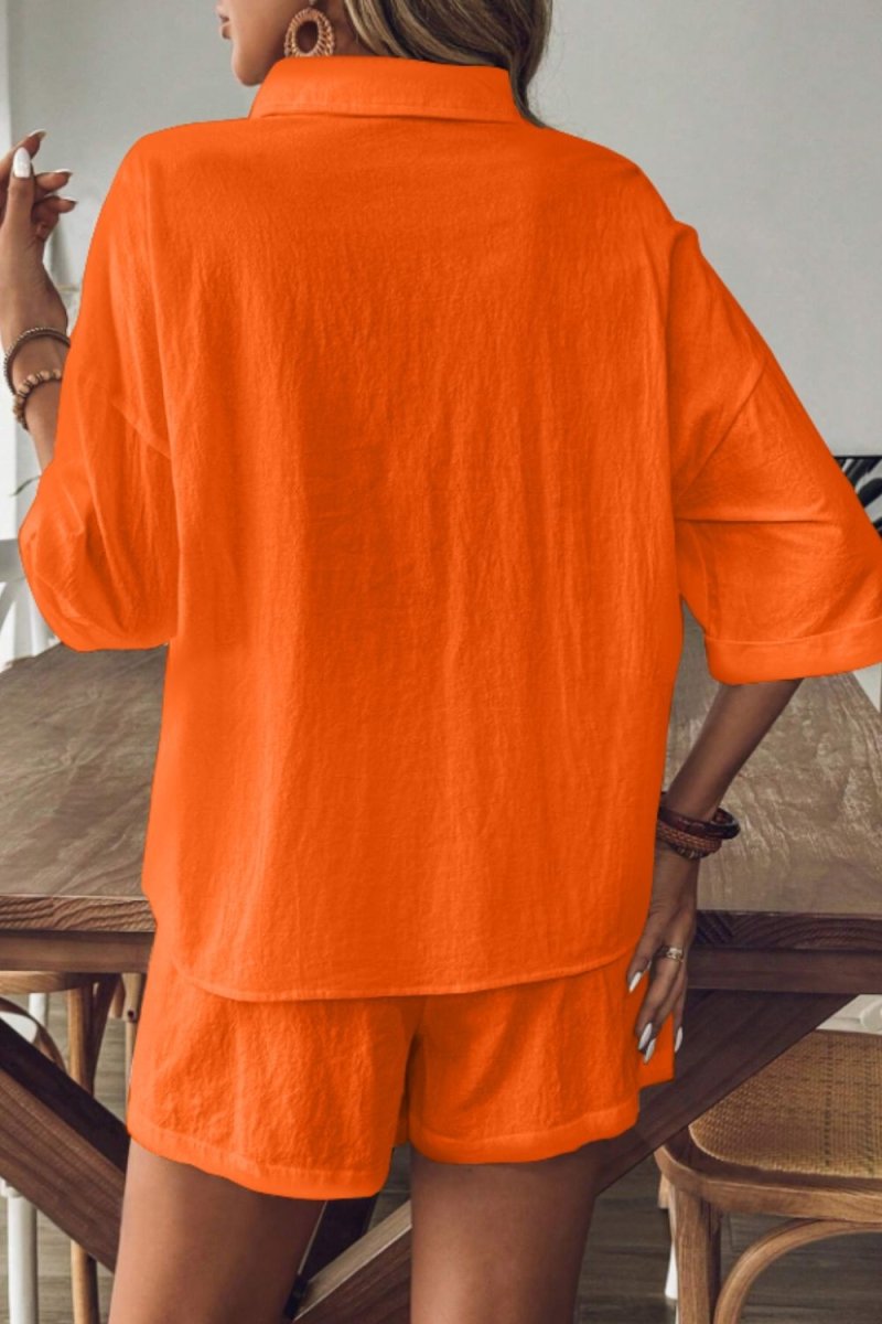 Collared Neck Half Sleeve Top and Shorts Set - AMVIM