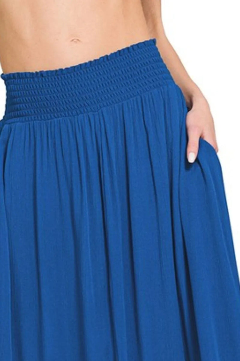 Crinkle rayon smocked waist maxi skirt with pockets - AMVIM