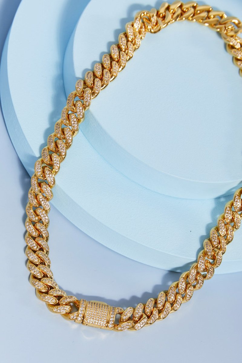 Cubic Zirconia Curb Chain Necklace for Layered Styling - AMVIM