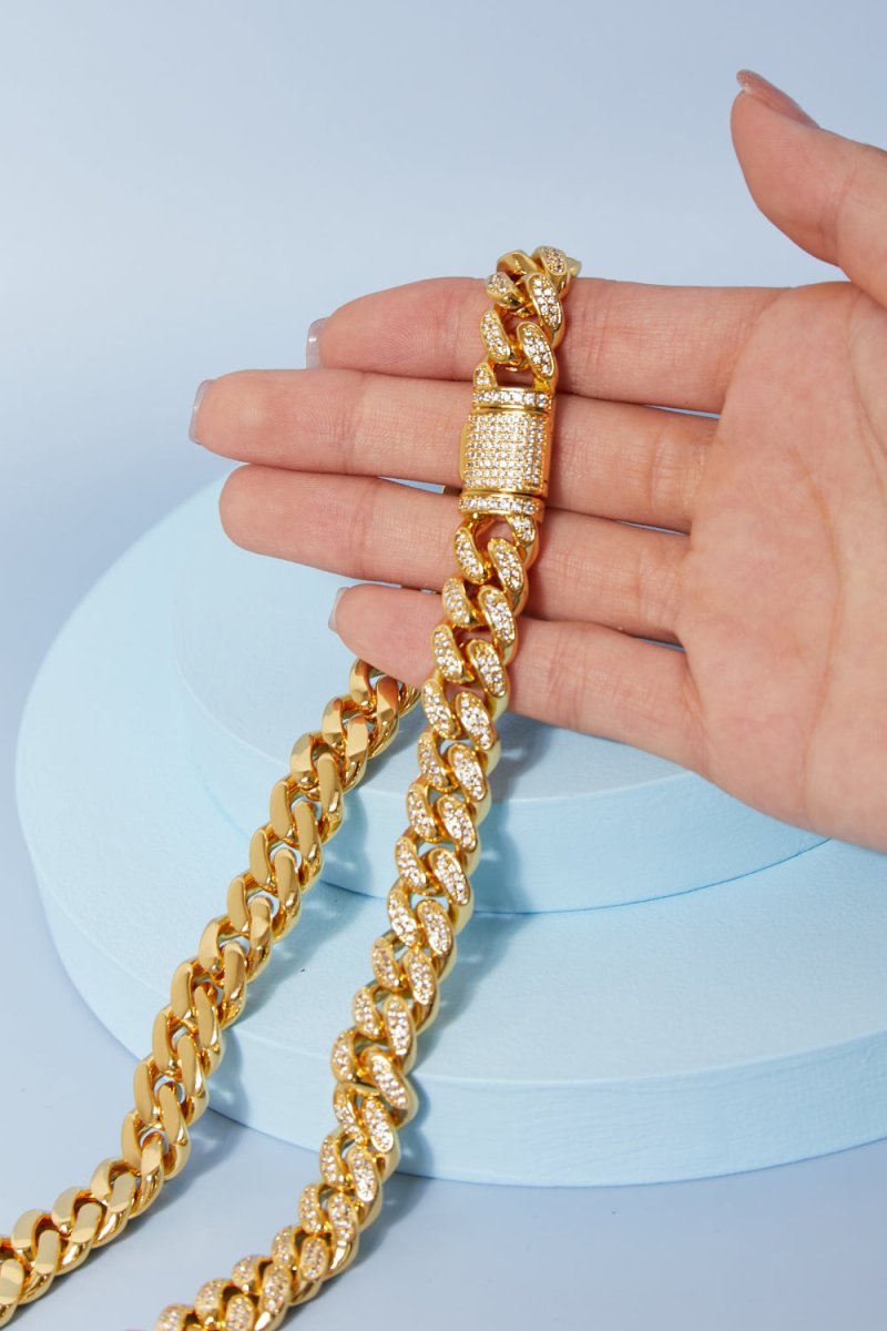 Cubic Zirconia Curb Chain Necklace for Layered Styling - AMVIM