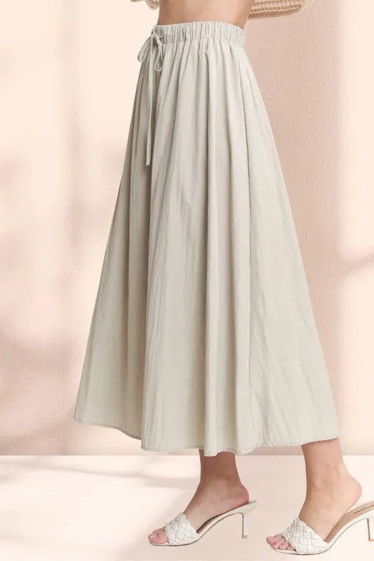 Drawstring Waist Crinkle Maxi Skirt – Casual Everyday Look - AMVIM