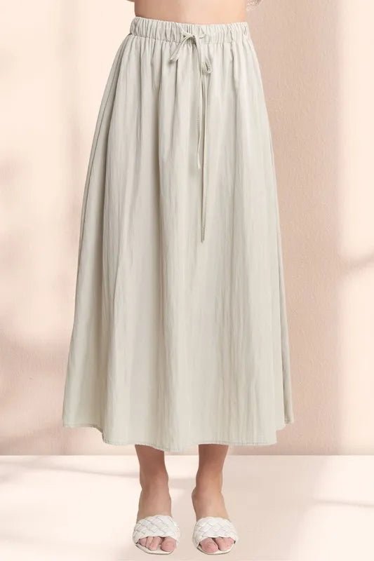 Drawstring Waist Crinkle Maxi Skirt – Casual Everyday Look - AMVIM