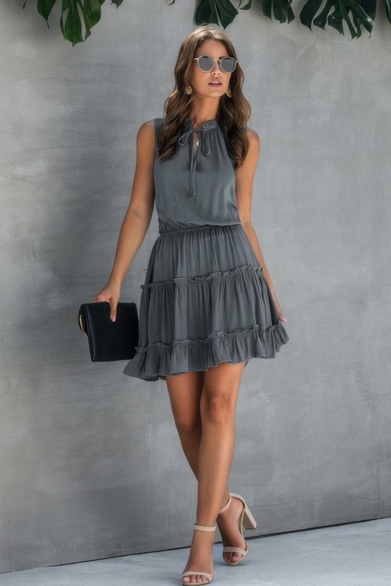Dress chiffon sleeveless ruffle mini for summer - AMVIM