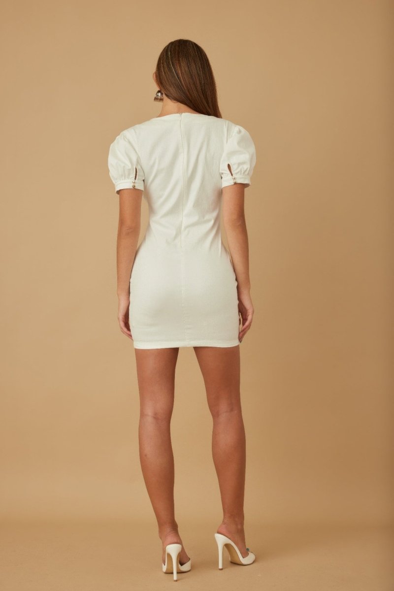 Dress Denim Puff Sleeve Mini Button - Up Summer Casual - AMVIM