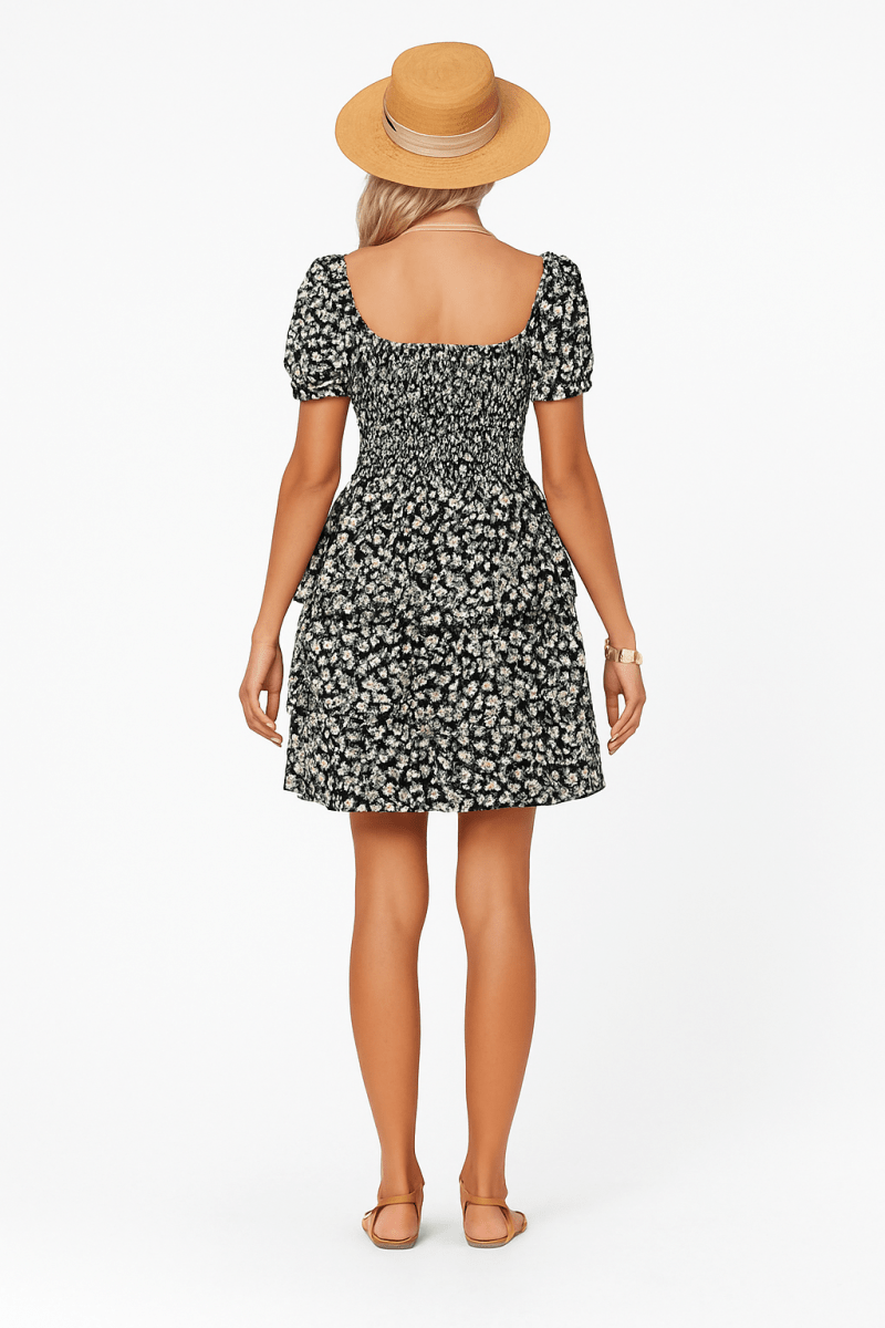 Dress floral short sleeve A - line summer casual vacation style - AMVIM