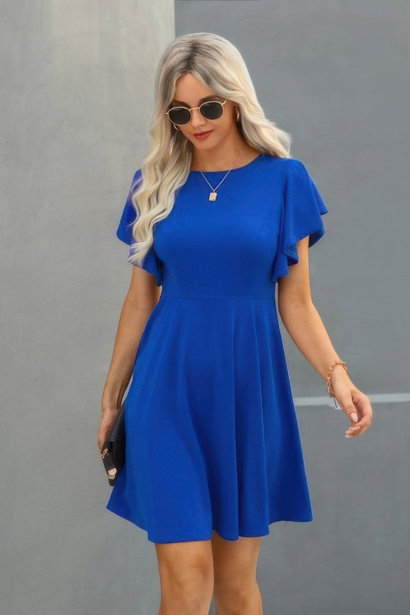Dress mini solid ruffled short sleeve everyday casual - AMVIM