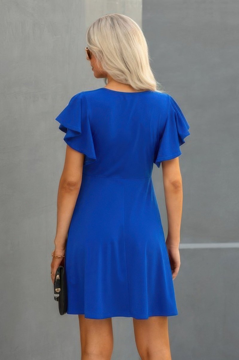 Dress mini solid ruffled short sleeve everyday casual - AMVIM