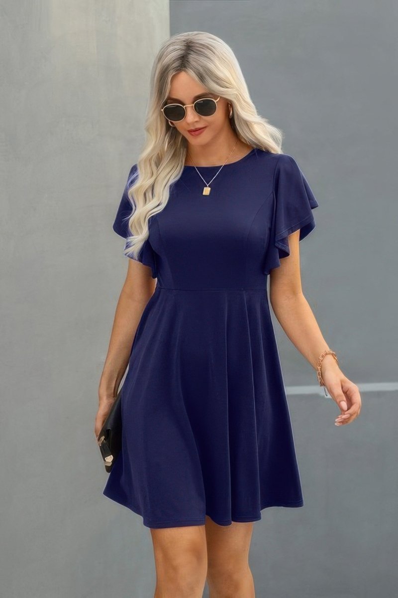 Dress mini solid ruffled short sleeve everyday casual - AMVIM