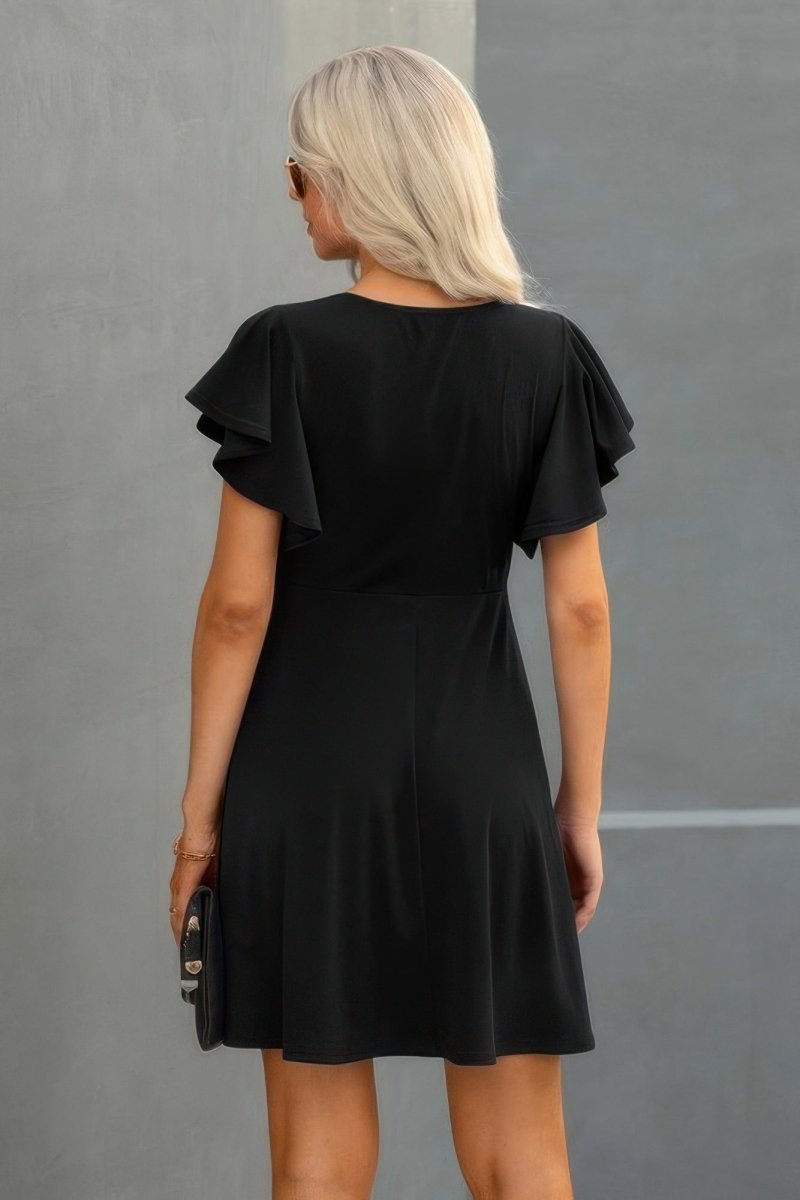 Dress mini solid ruffled short sleeve everyday casual - AMVIM