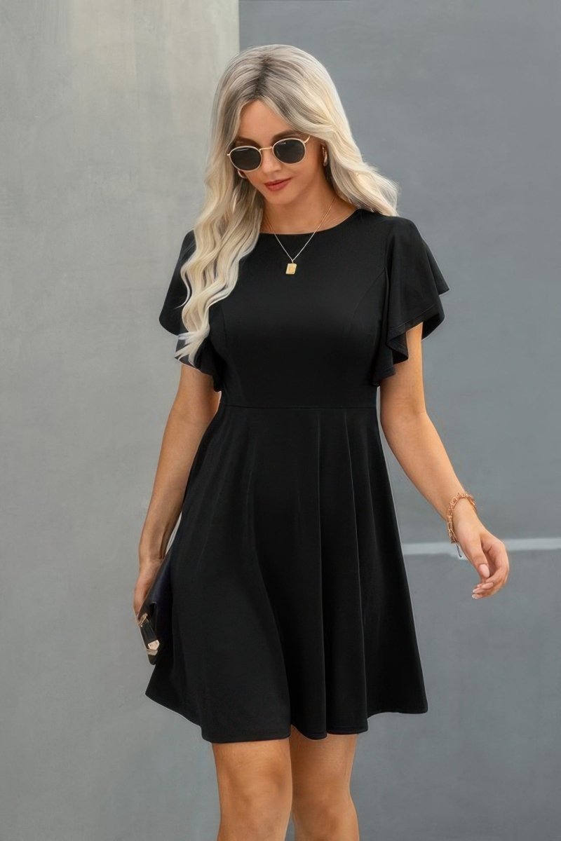 Dress mini solid ruffled short sleeve everyday casual - AMVIM