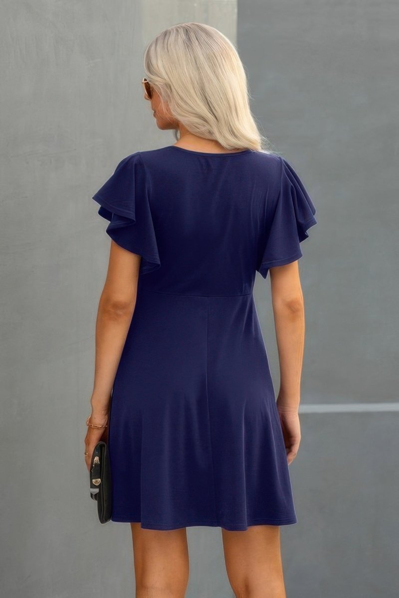 Dress mini solid ruffled short sleeve everyday casual - AMVIM