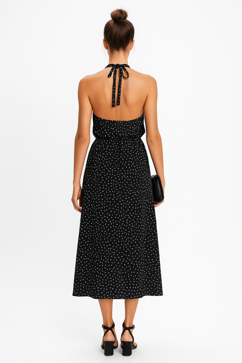 Dress Polka Dot Halter Neck Midi Dress - AMVIM