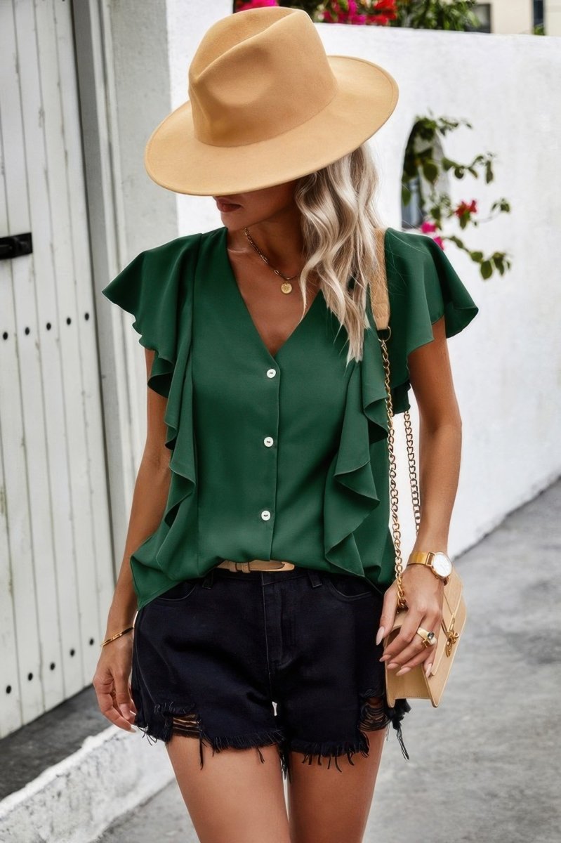 Dress ruffle sleeve blouse lightweight polyester - AMVIM