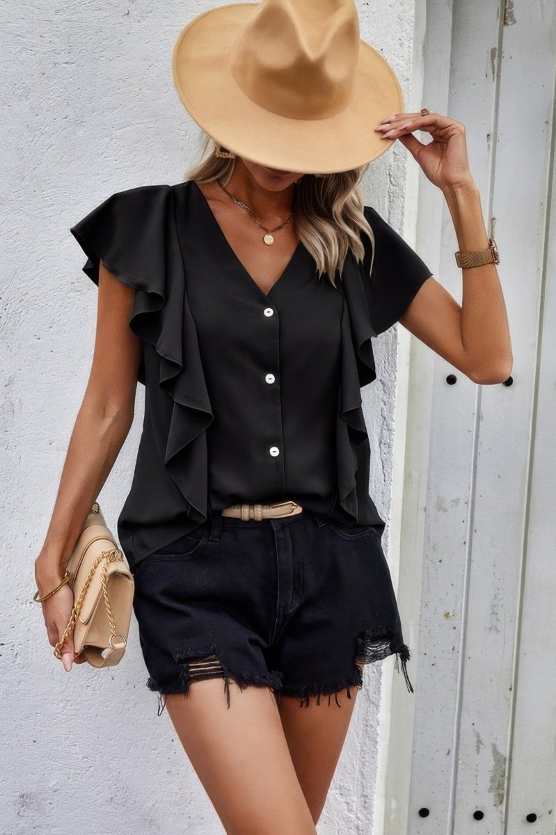 Dress ruffle sleeve blouse lightweight polyester - AMVIM
