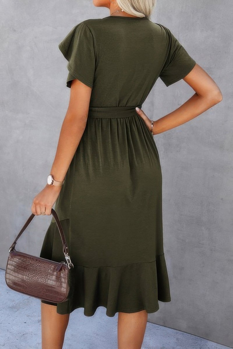 Dress scoop neck short sleeve midi with waist tie detail - AMVIM