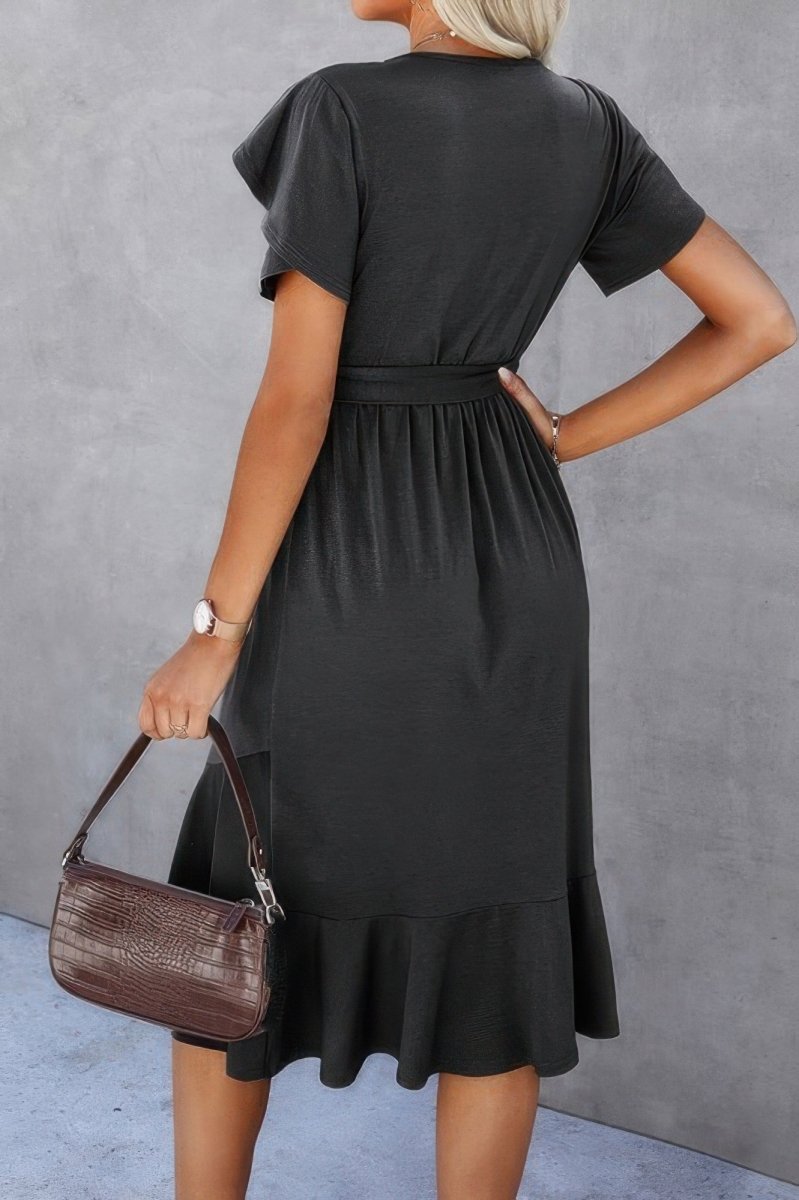 Dress scoop neck short sleeve midi with waist tie detail - AMVIM
