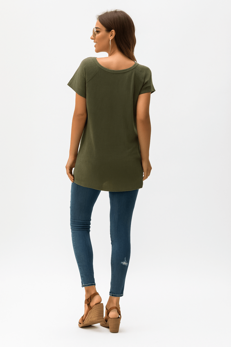Dress Shirt Waffle‑Knit Short‑Sleeve Top - AMVIM