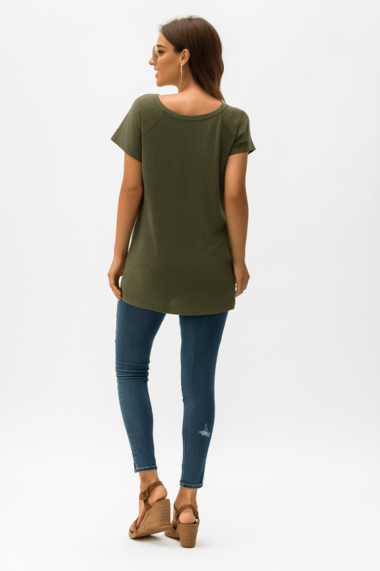 Dress Shirt Waffle‑Knit Short‑Sleeve Top - AMVIM