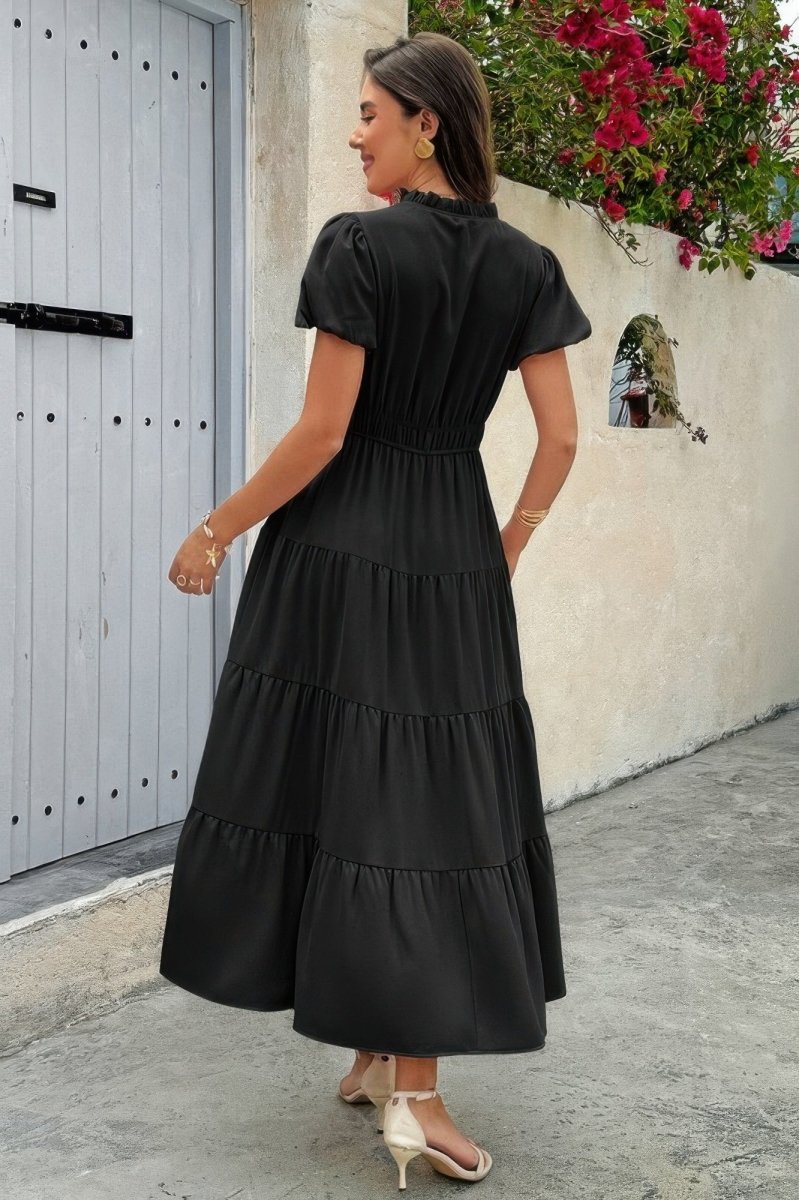 Dress V Neck Color Block Summer Casual Elastic Waist Dress - AMVIM