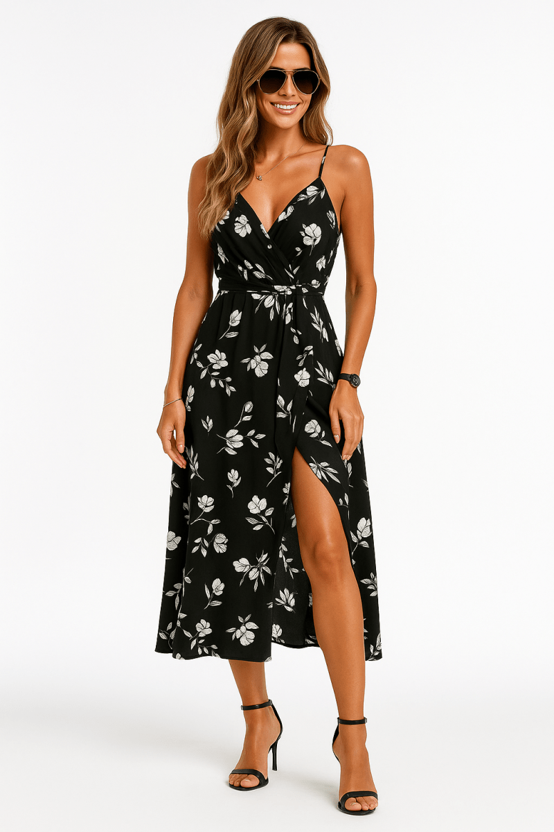 Dress wrap knot cami summer floral lightweight fit - AMVIM