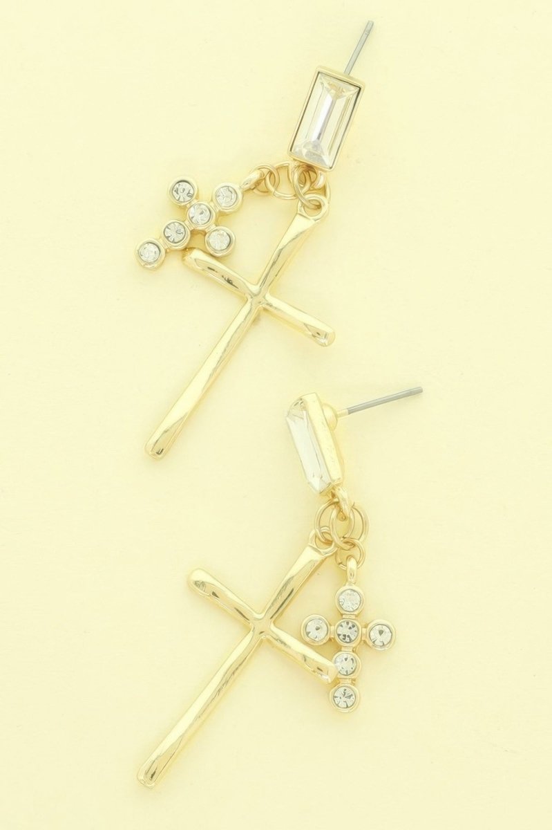 Earrings crystal stick cross dangle lightweight polished - AMVIM