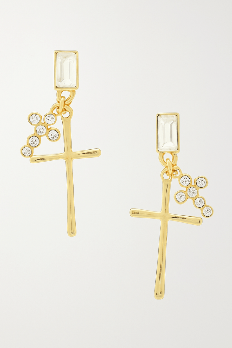 Earrings crystal stick cross dangle lightweight polished - AMVIM