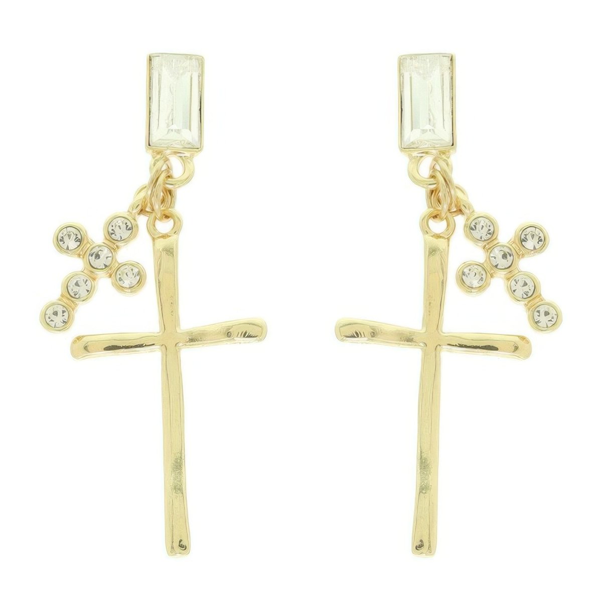 Earrings crystal stick cross dangle lightweight polished - AMVIM