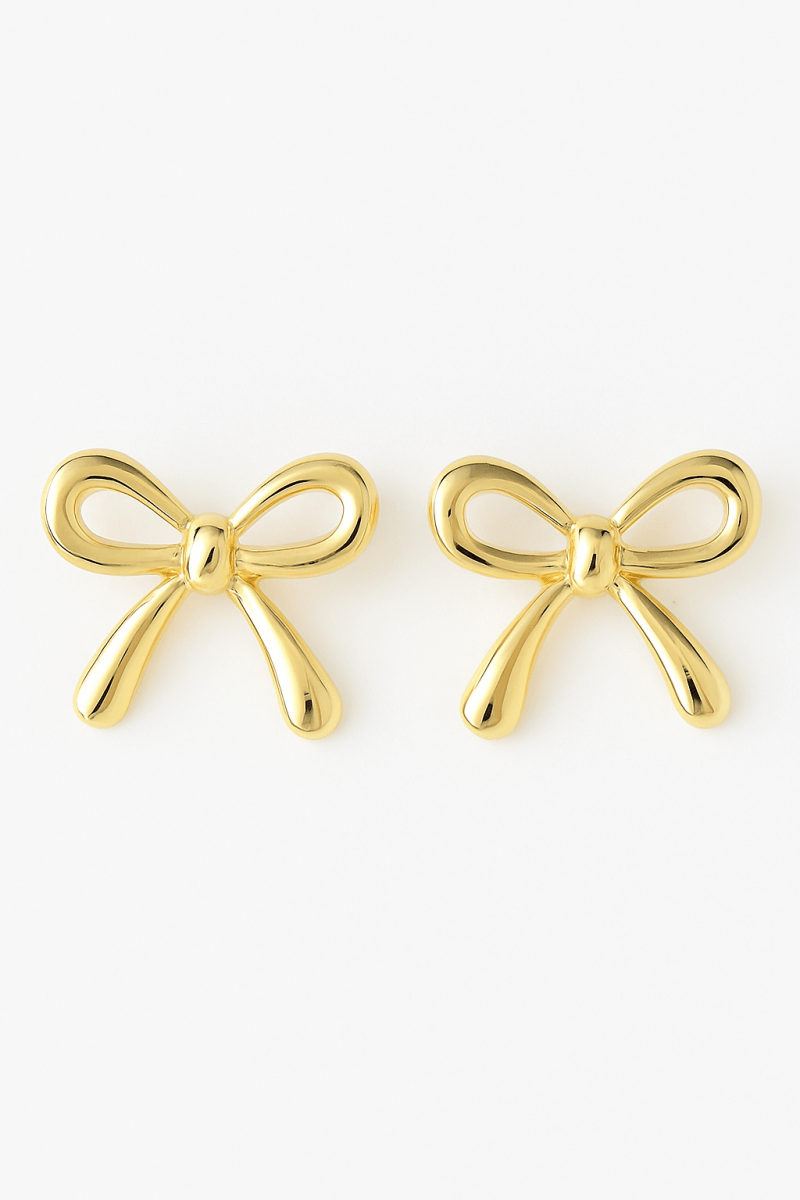 Earrings gold bow polished short tail post back lightweight - AMVIM