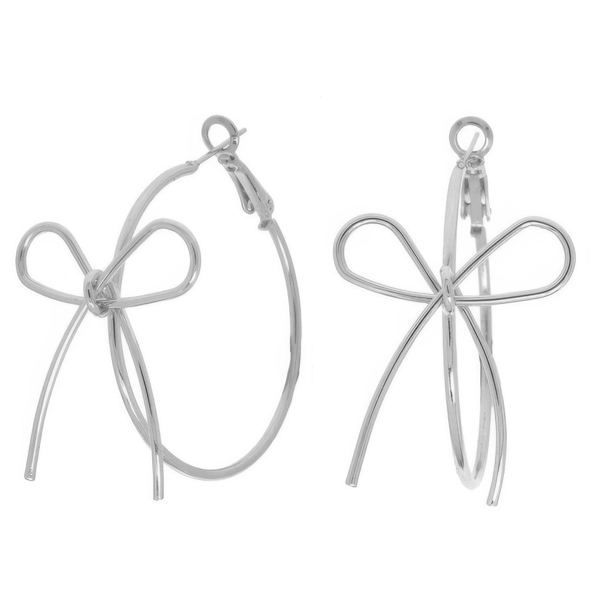 Earrings gold hoop wire bow lightweight polished statement - AMVIM