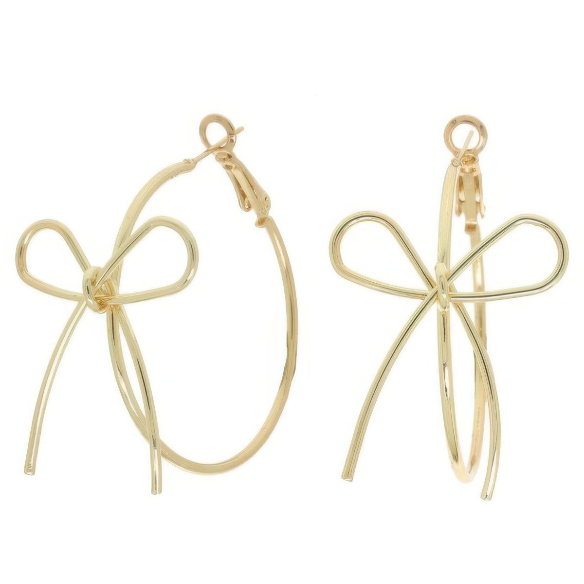 Earrings gold hoop wire bow lightweight polished statement - AMVIM