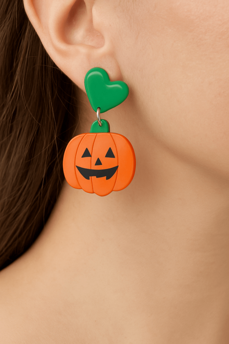 Earrings Halloween Acrylic Pumpkin Stud Lightweight - AMVIM