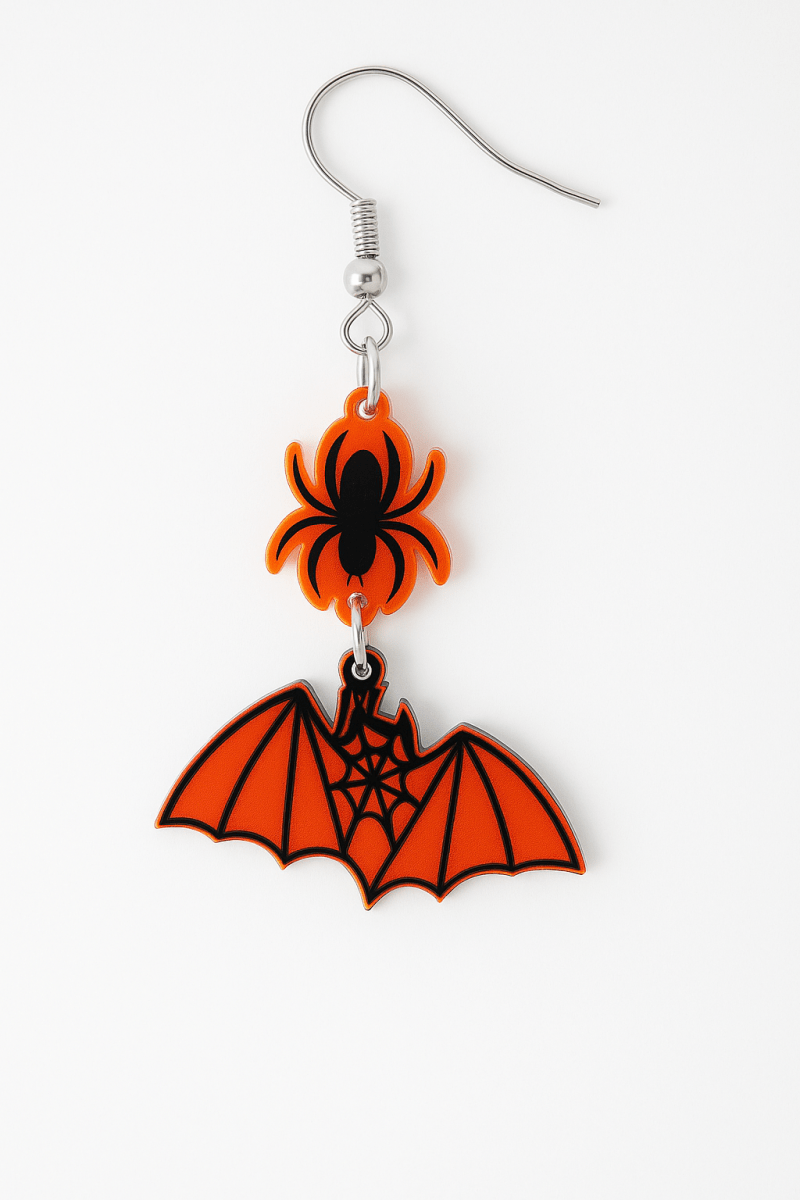 Earrings Halloween Spider Bat Acrylic Mismatched Dangle - AMVIM