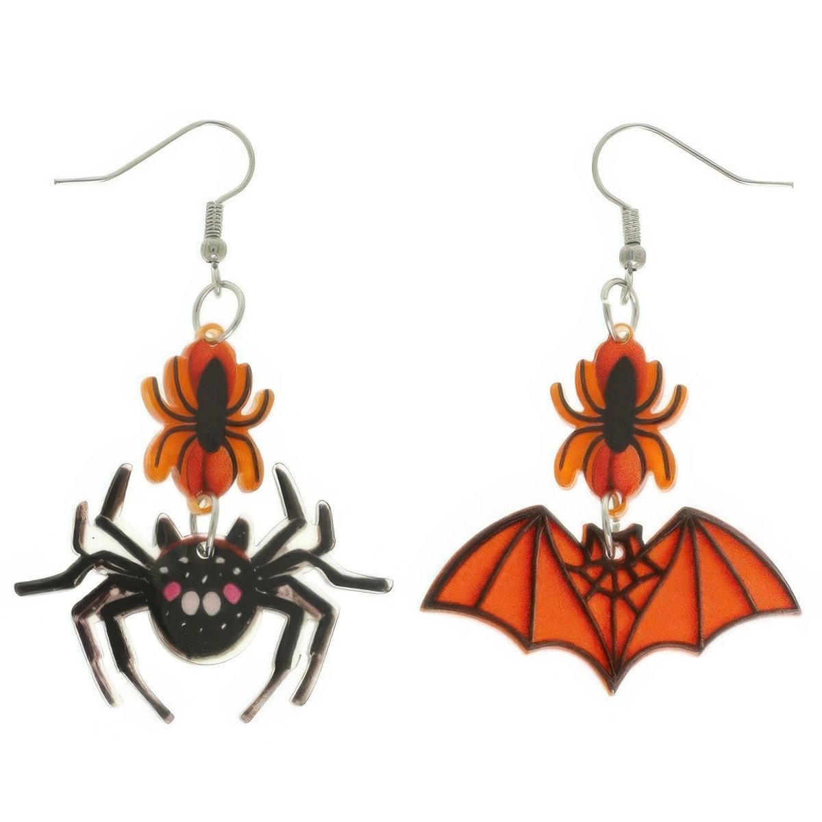 Earrings Halloween Spider Bat Acrylic Mismatched Dangle - AMVIM