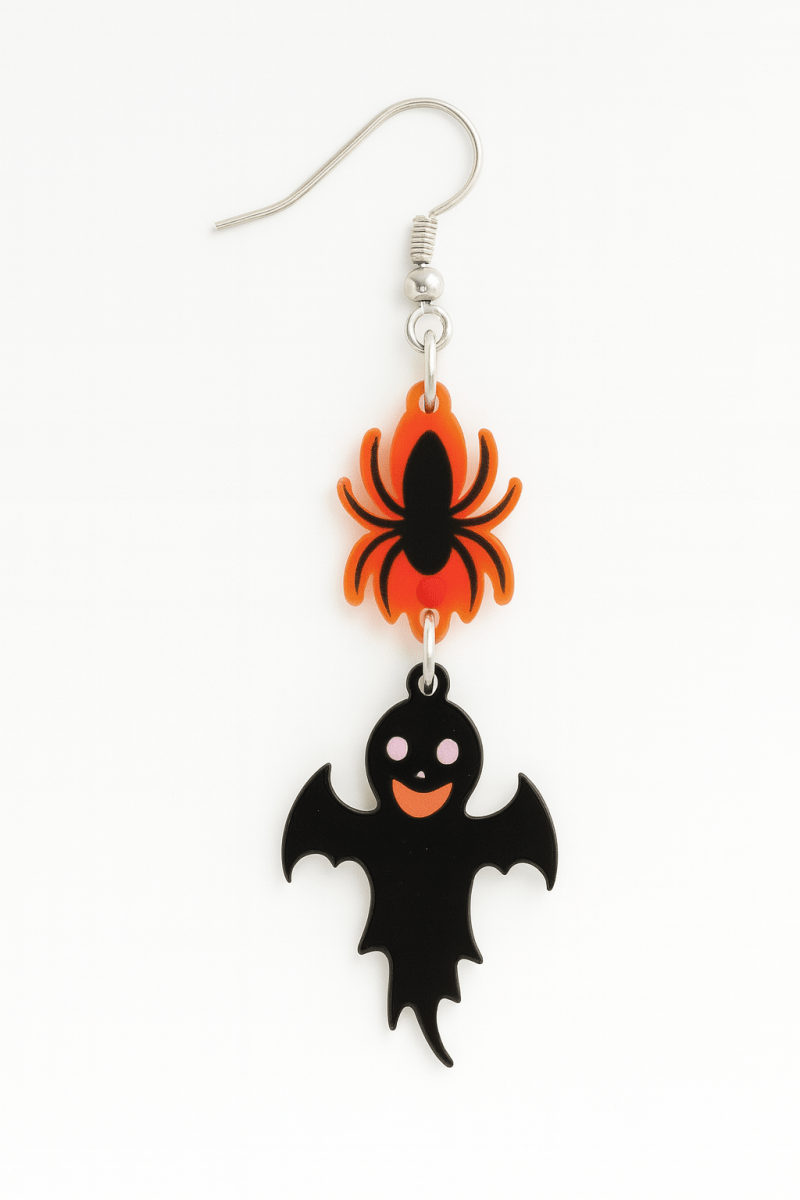 Earrings Halloween Spider Bat Acrylic Mismatched Dangle - AMVIM