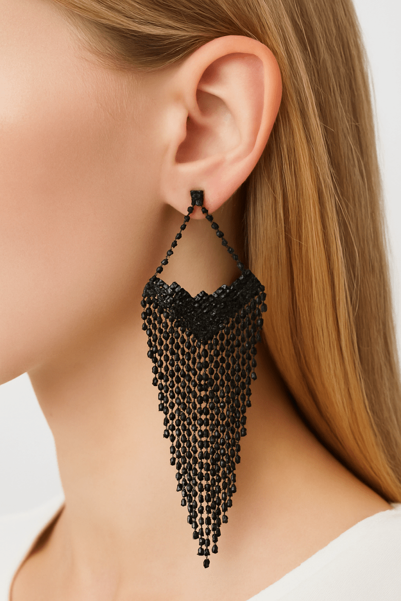 Earrings long rhinestone fringe formal vintage - inspired style - AMVIM