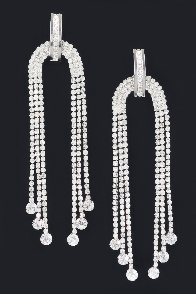 Earrings long rhinestone fringe polished for evening events - AMVIM