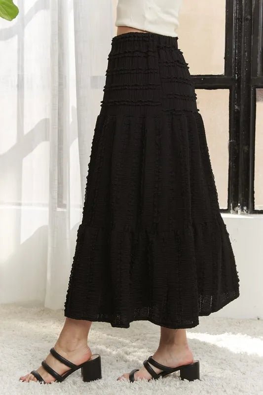 Elastic Waistband Tiered Midi Skirt for Women – Comfortable Fit - AMVIM