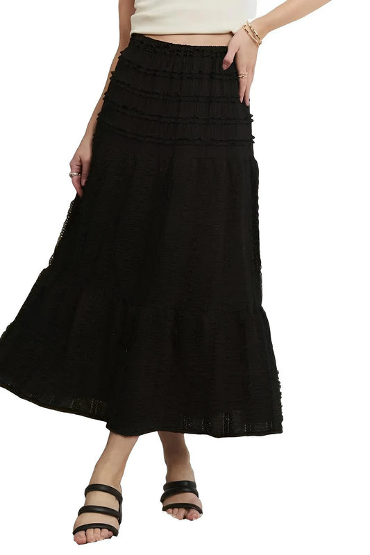 Elastic Waistband Tiered Midi Skirt for Women – Comfortable Fit - AMVIM