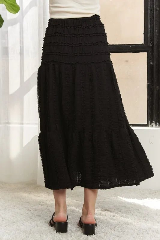 Elastic Waistband Tiered Midi Skirt for Women – Comfortable Fit - AMVIM