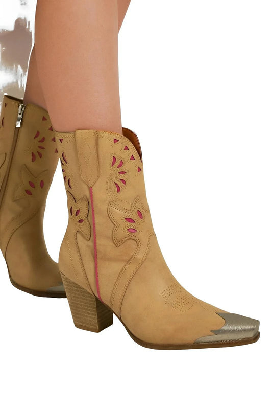 Embroidered Cut - Out Western High Heel Boots – 3” Heel - AMVIM